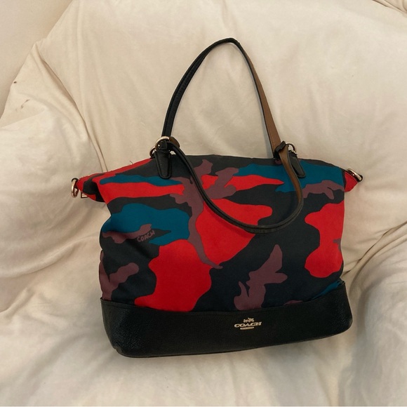 Coach Red and Blue Camouflage Nylon Bag - Picture 1 of 12